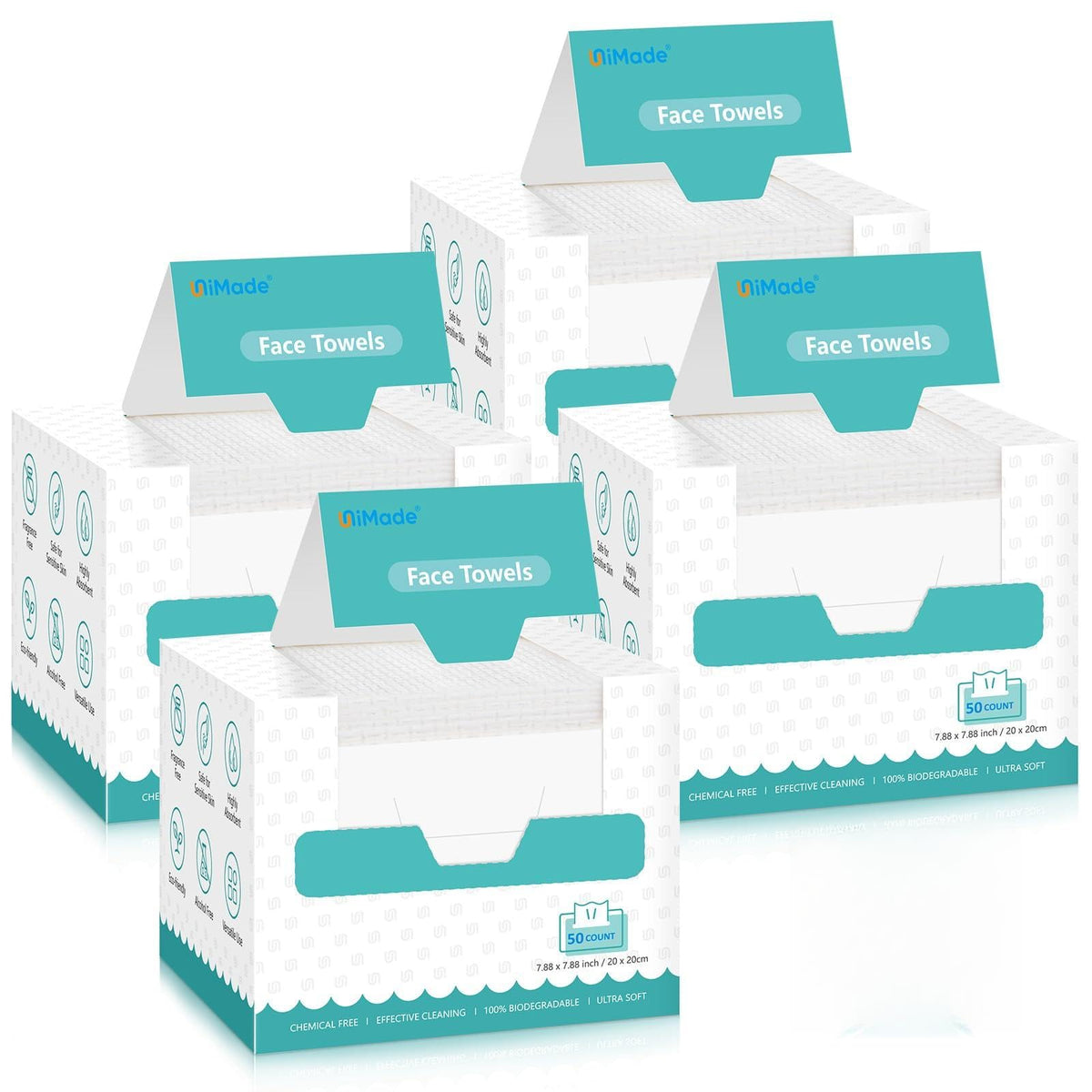 UNIMADE toallitas faciales desechables con paquete de 4 cajas para uso diario.