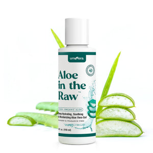 Univera Aloe Vera puro orgánico en botella, hidratación suave para la piel.