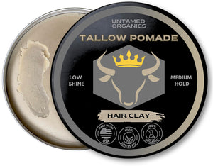 Untamed Organics Arcilla de Pelo con Sebo de Res, envase 2 oz, acabado natural.