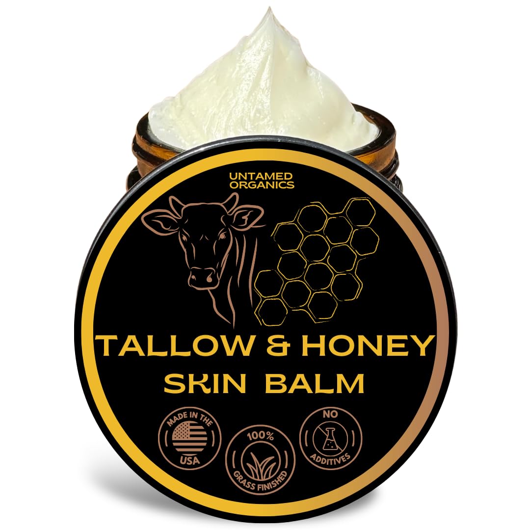 Bálsamo Untamed Organics con tallow y miel sin aroma en botella para piel sensible.