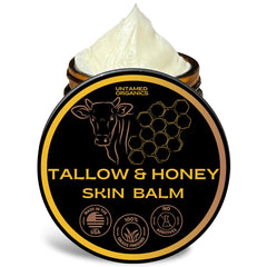 Bálsamo Untamed Organics con tallow y miel sin aroma en botella para piel sensible.
