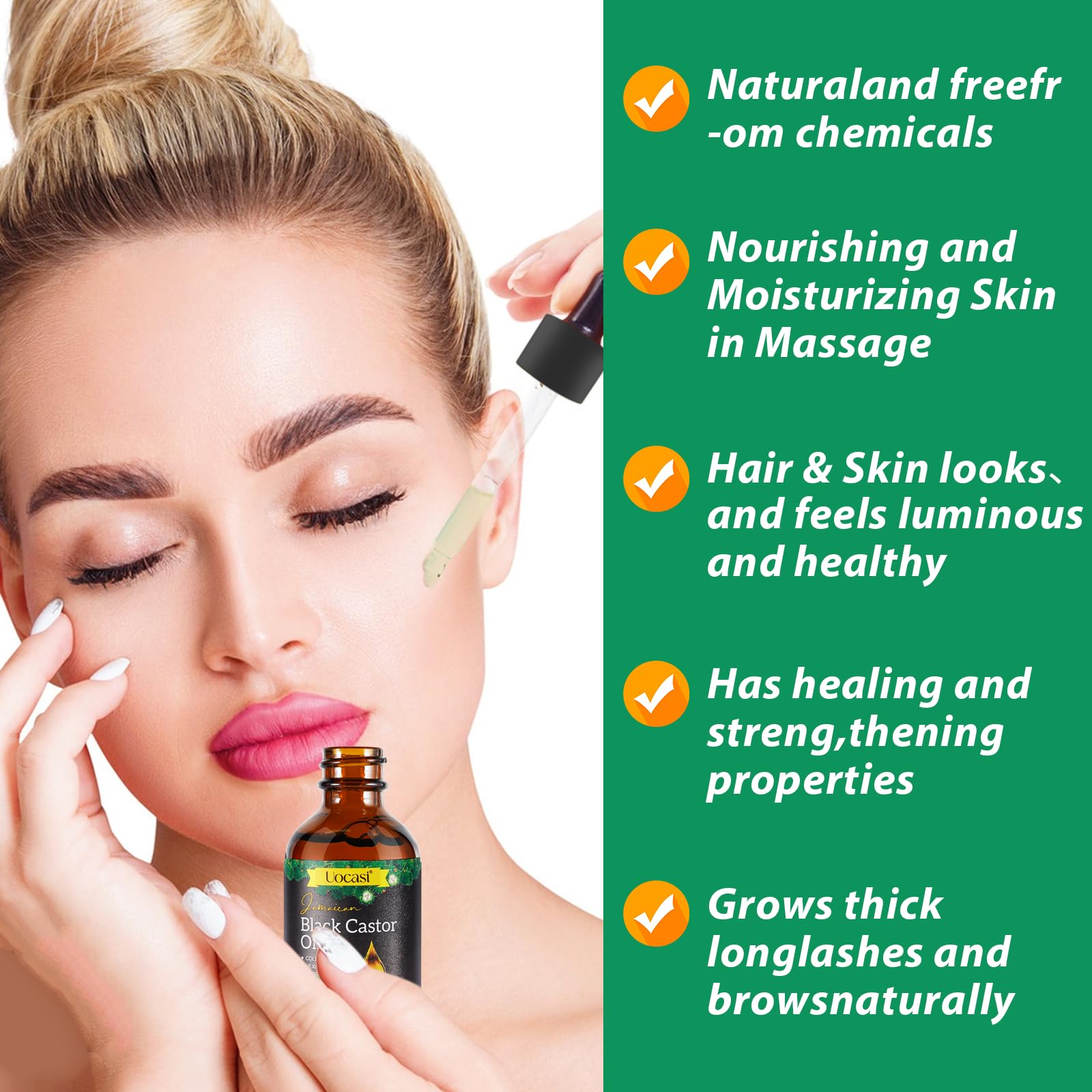 Uocasi Aceite de Ricino Negro Jamaicano para cejas definidas y nutridas.