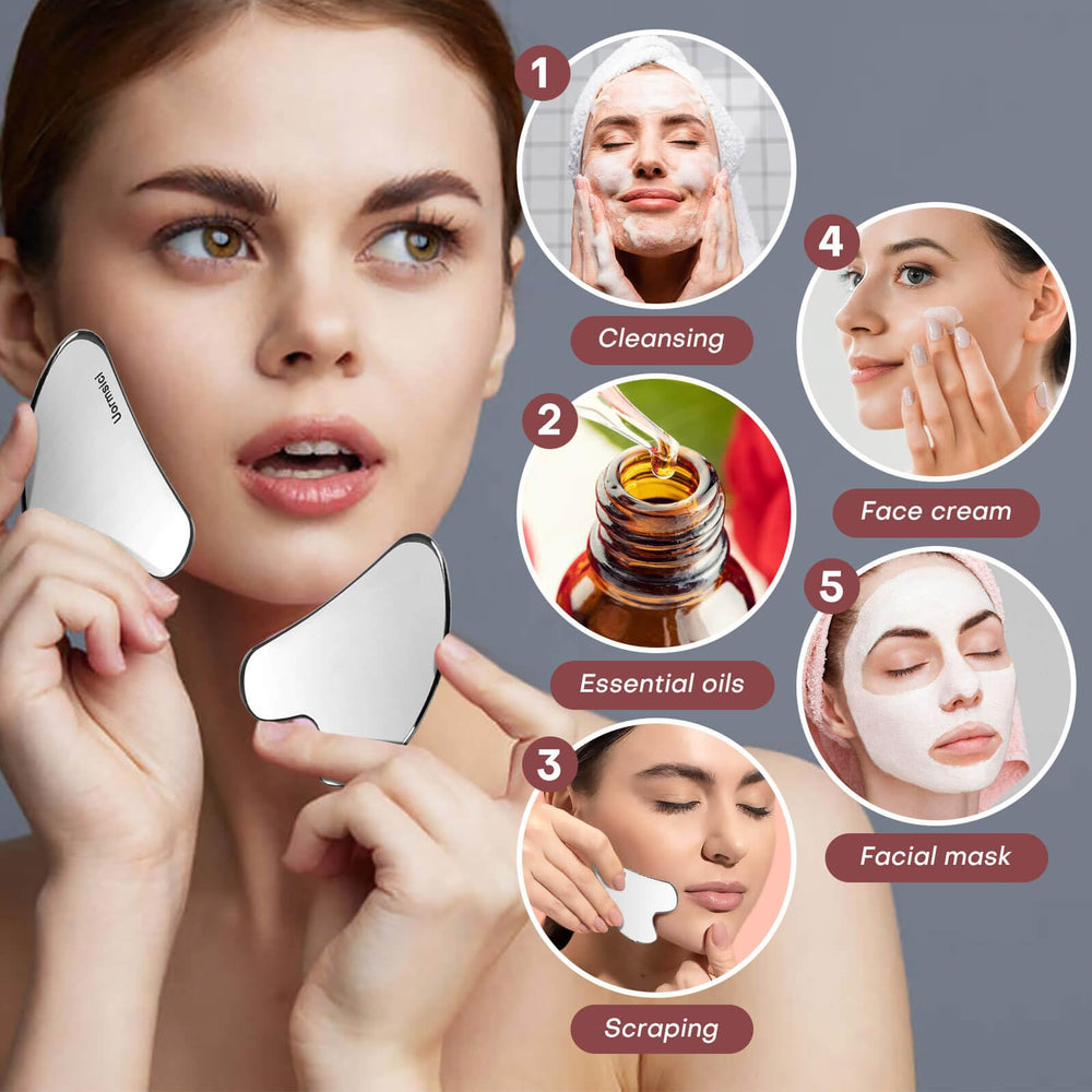 Uormsici Gua Sha de metal set completo: listo para rutina diaria de cuidado.