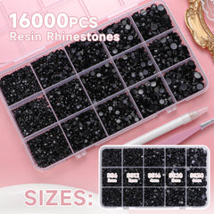 Caja Uotey con 15 rejillas de piedras negras para decoraciones brillantes.