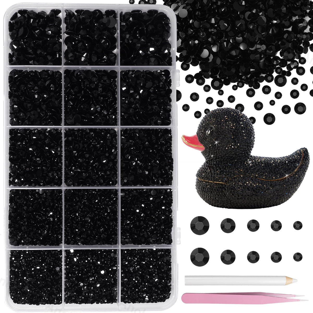 Piedras de resina negras Uotey con base plana Jelly para uñas y manualidades brillantes.