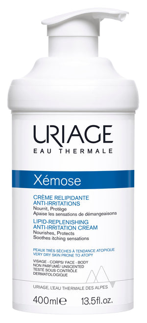 Uriage Xémose crema corporal en bote para hidratación duradera.