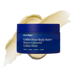 Ursa Major Golden Hour Body Butter envase: hidratación rápida para piel seca.
