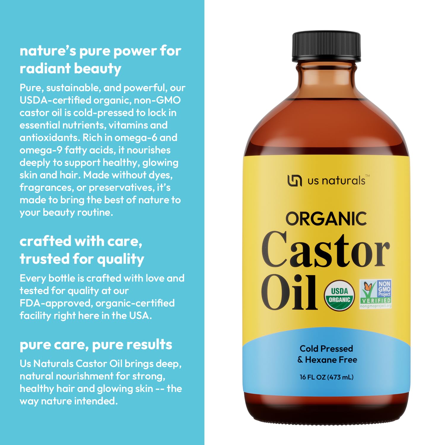 Us Naturals Aceite de Ricino para Pestañas y Cejas: fortalecimiento natural
