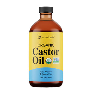 Us Naturals Aceite de Ricino en frasco de vidrio ámbar para hidratación de piel y cabello