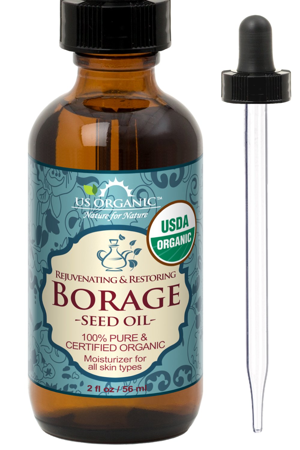 US Organic Aceite de borraja, 18% GLA, piel nutrida