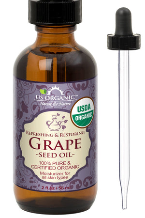 US Organic Aceite de semilla de uva en botella ámbar para la piel.
