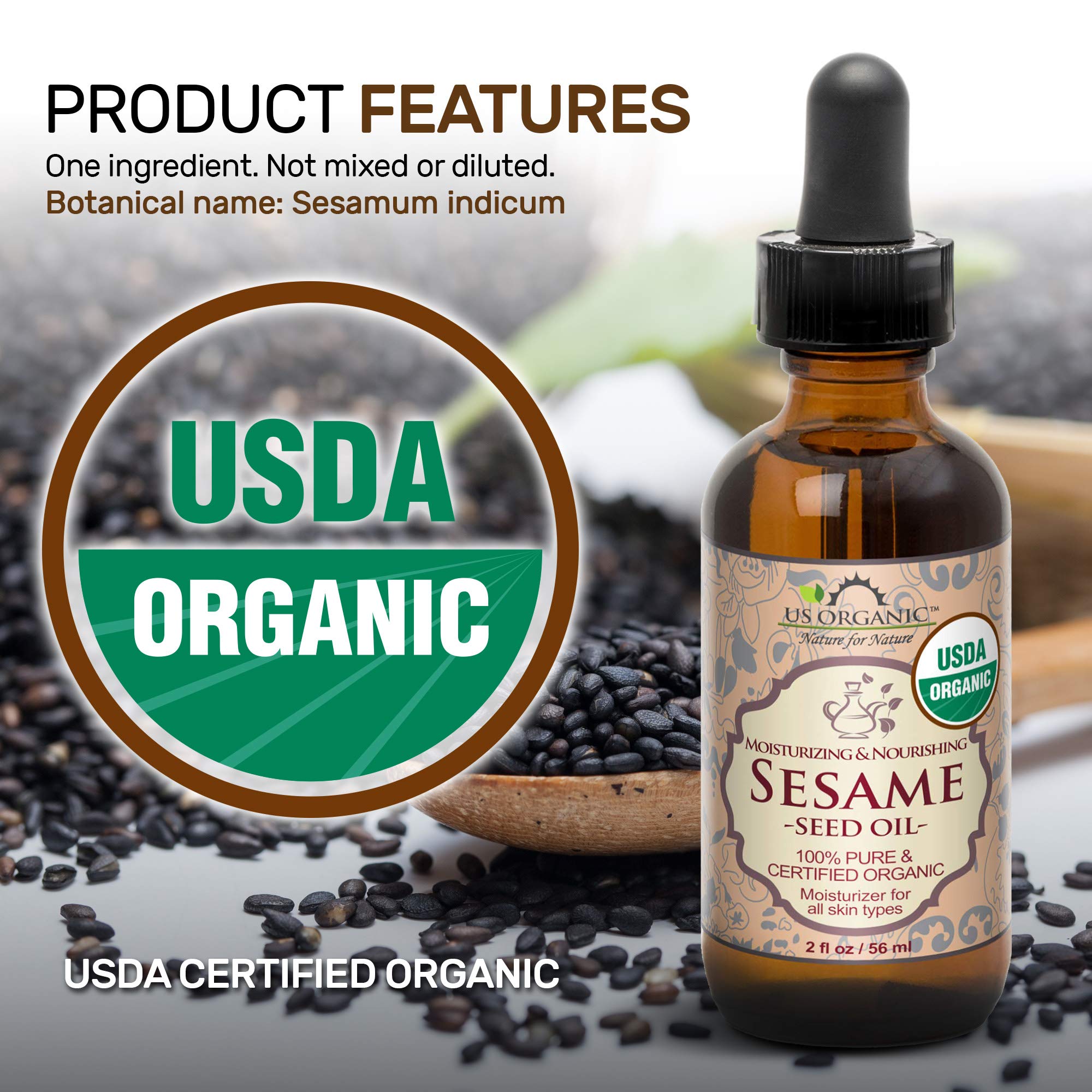 US Organic Cuidado capilar con aceite de sésamo, aporta brillo ligero.