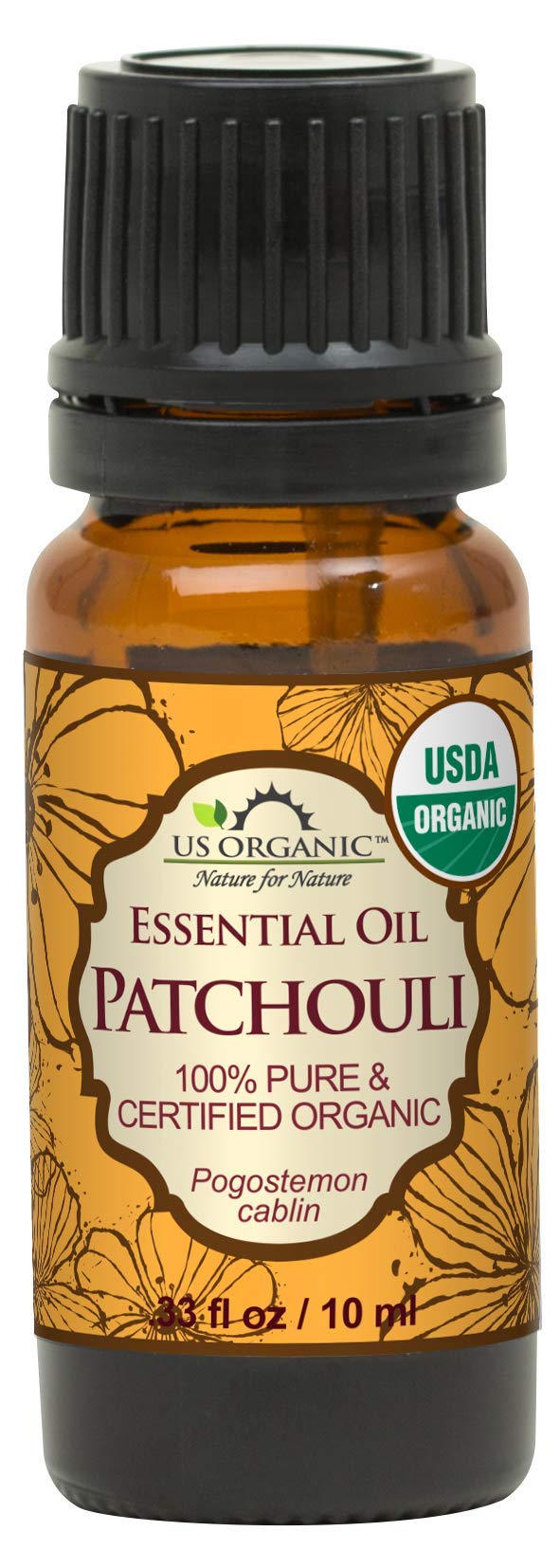 US Organic Patchouli: botella de 10 ml con aceite esencial puro para cosmética.