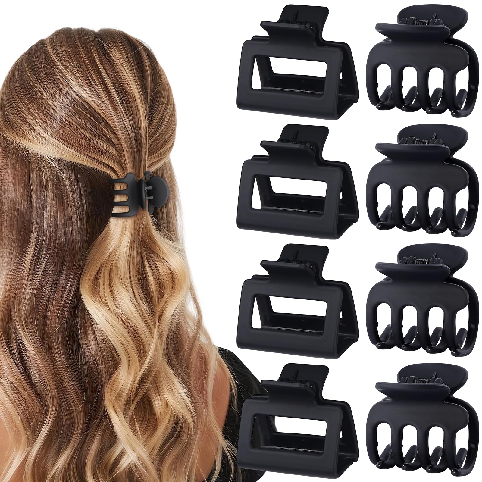 USDNICE clips pequeños rectangulares negro mate, agarre seguro para cabello fino.