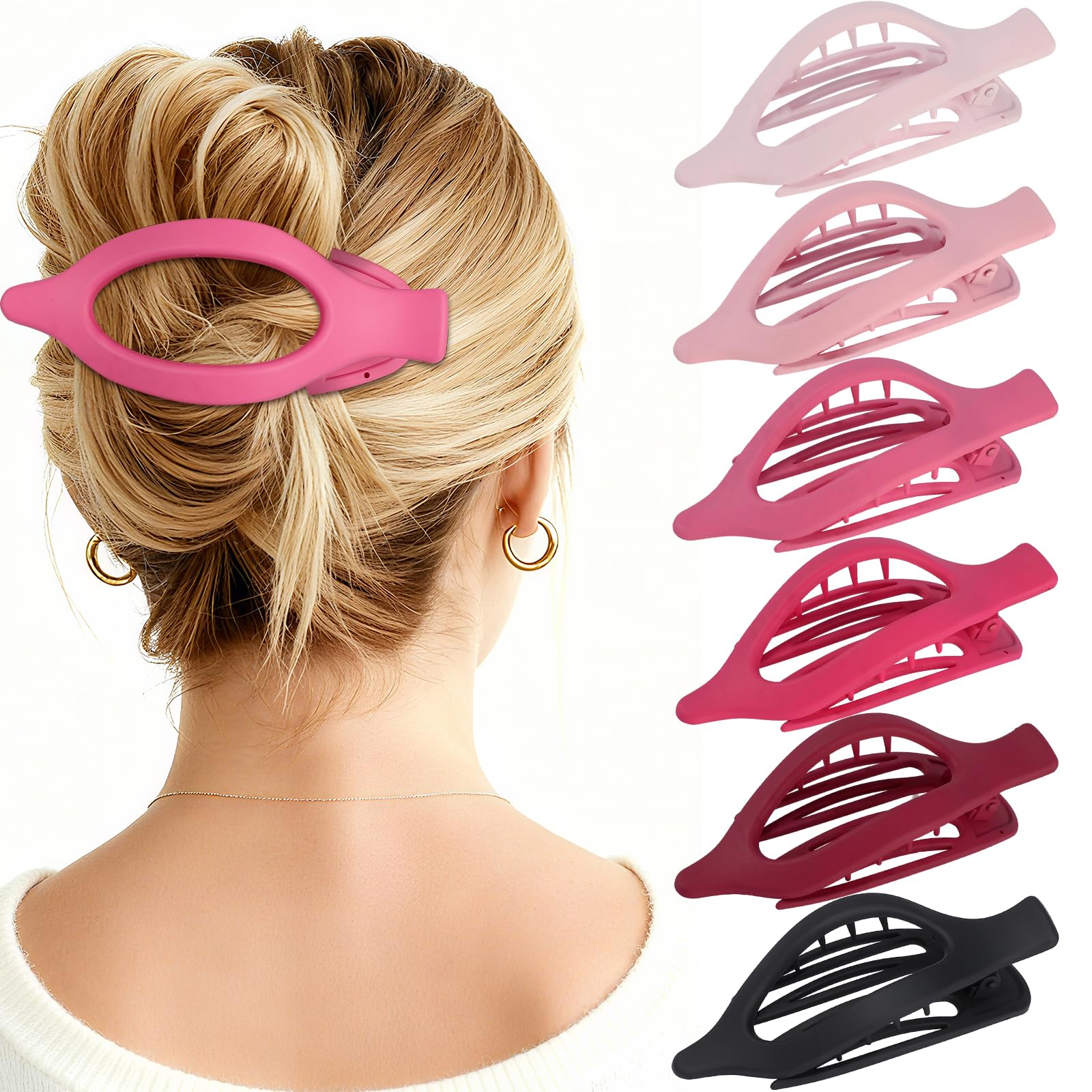 USDNICE pinzas planas para cabello rosado, 6 piezas, uso diario seguro