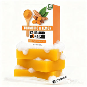 Jabon Uselective limon y curcuma para tono uniforme en rostro y cuerpo.