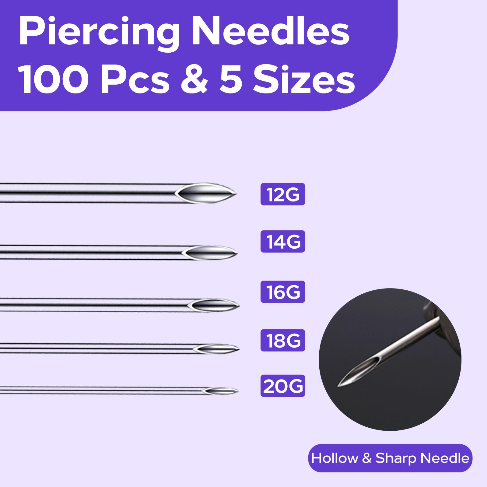 Usiriy aguja piercing 18G en empaque individual, facilita perforaciones seguras.