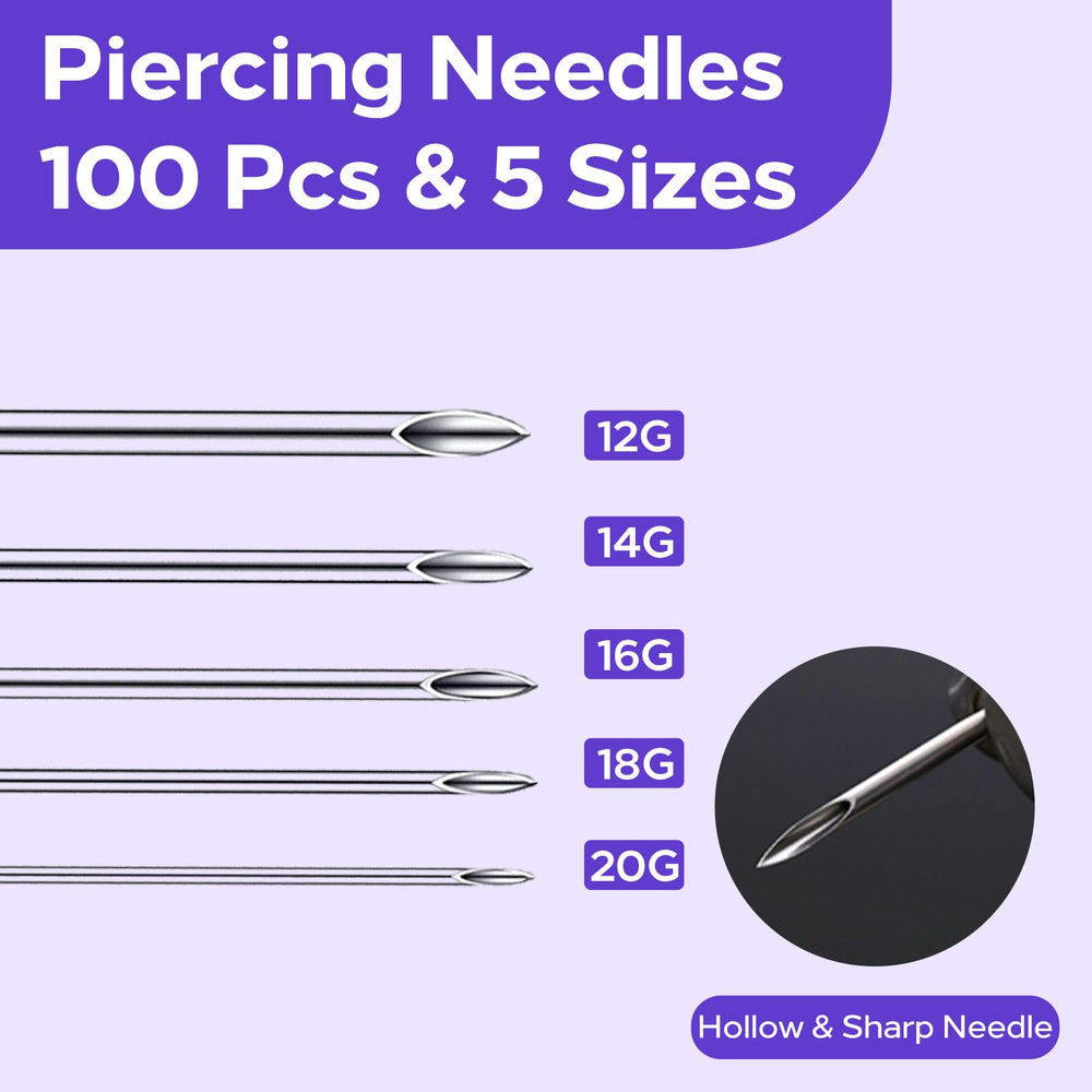 Usiriy aguja piercing 18G en empaque individual, facilita perforaciones seguras.