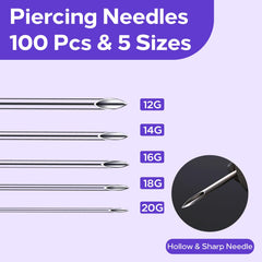 Usiriy aguja piercing 18G en empaque individual, facilita perforaciones seguras.