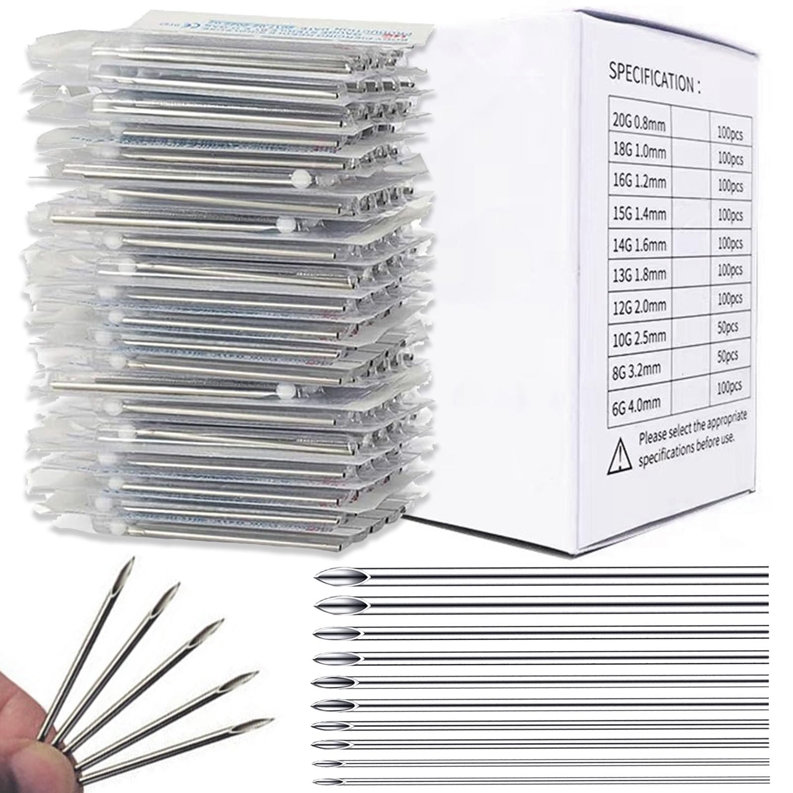 Usiriy aguja piercing 20G en empaque individual, ideal para uso higiénico y preciso.