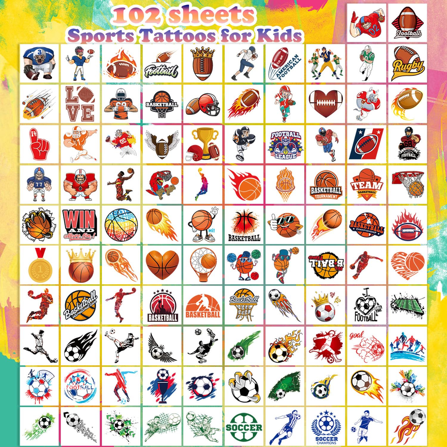 UVUXO tatuajes deportivos para niños, diseño de baloncesto, duraderos para actividades al aire libre
