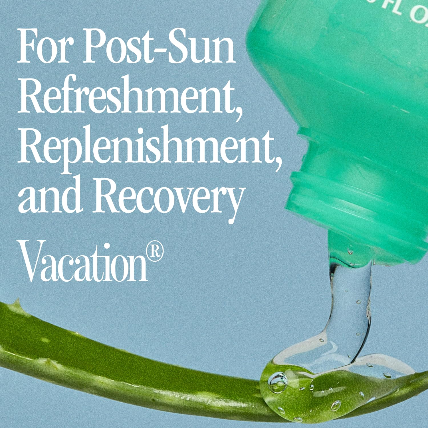 VACATION Mini After Sun Gel aplicación en piel, alivia irritación y rehidrata.