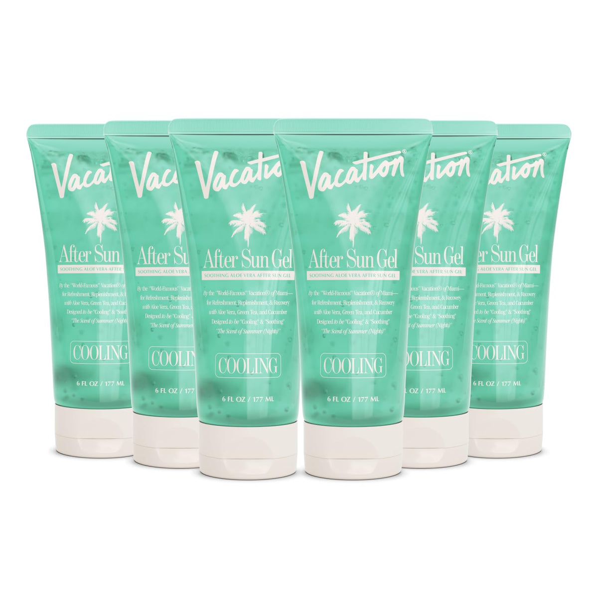 VACATION Mini After Sun Gel envase 1oz, alivio tras sol para piel hidratada.