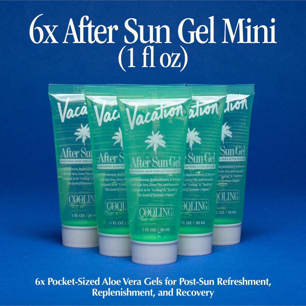 VACATION Mini After Sun Gel textura líquida, se absorbe rápido sin pegajosidad.
