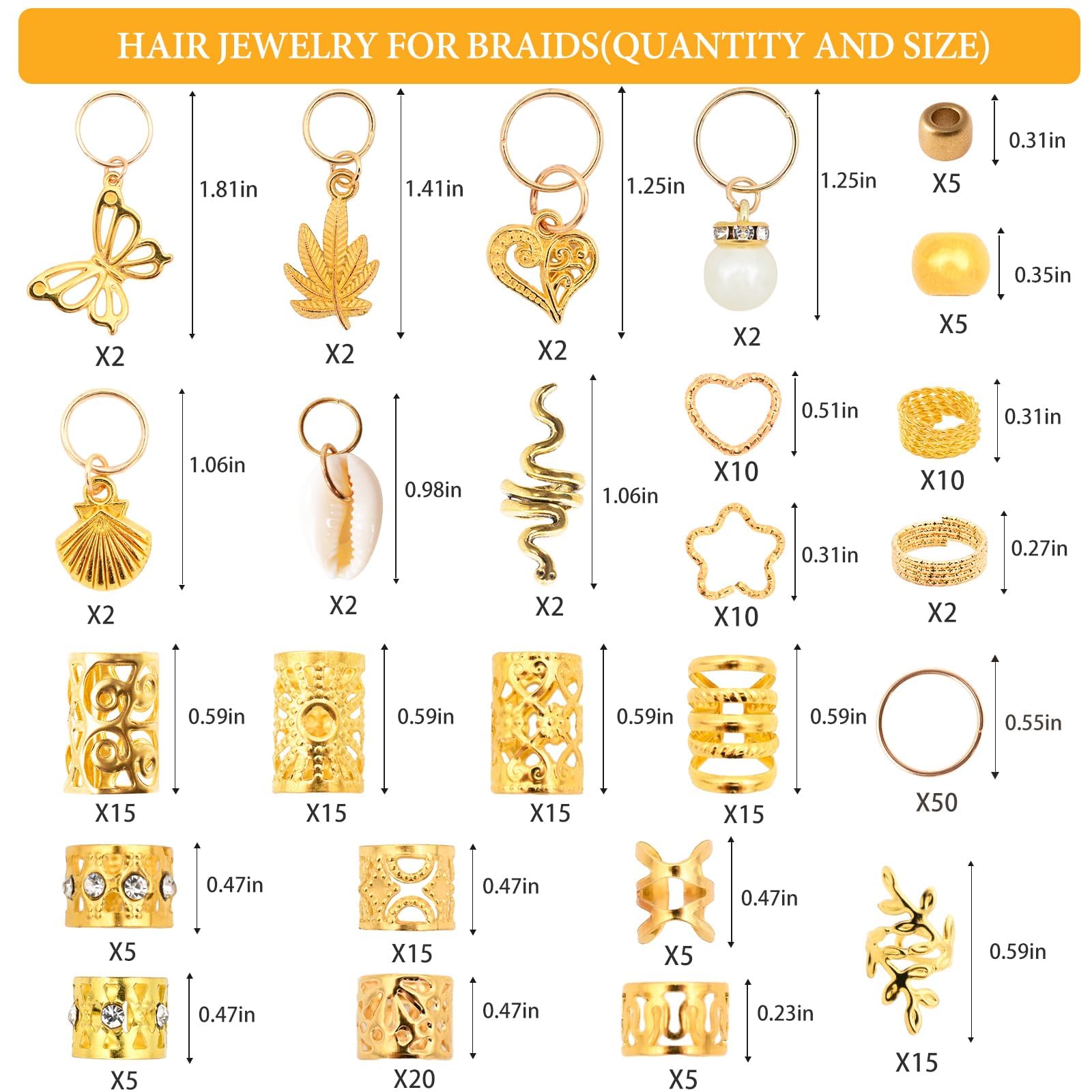 Vaikby 236pcs anillos trenza dorados: adornos para trenzas y rastas.