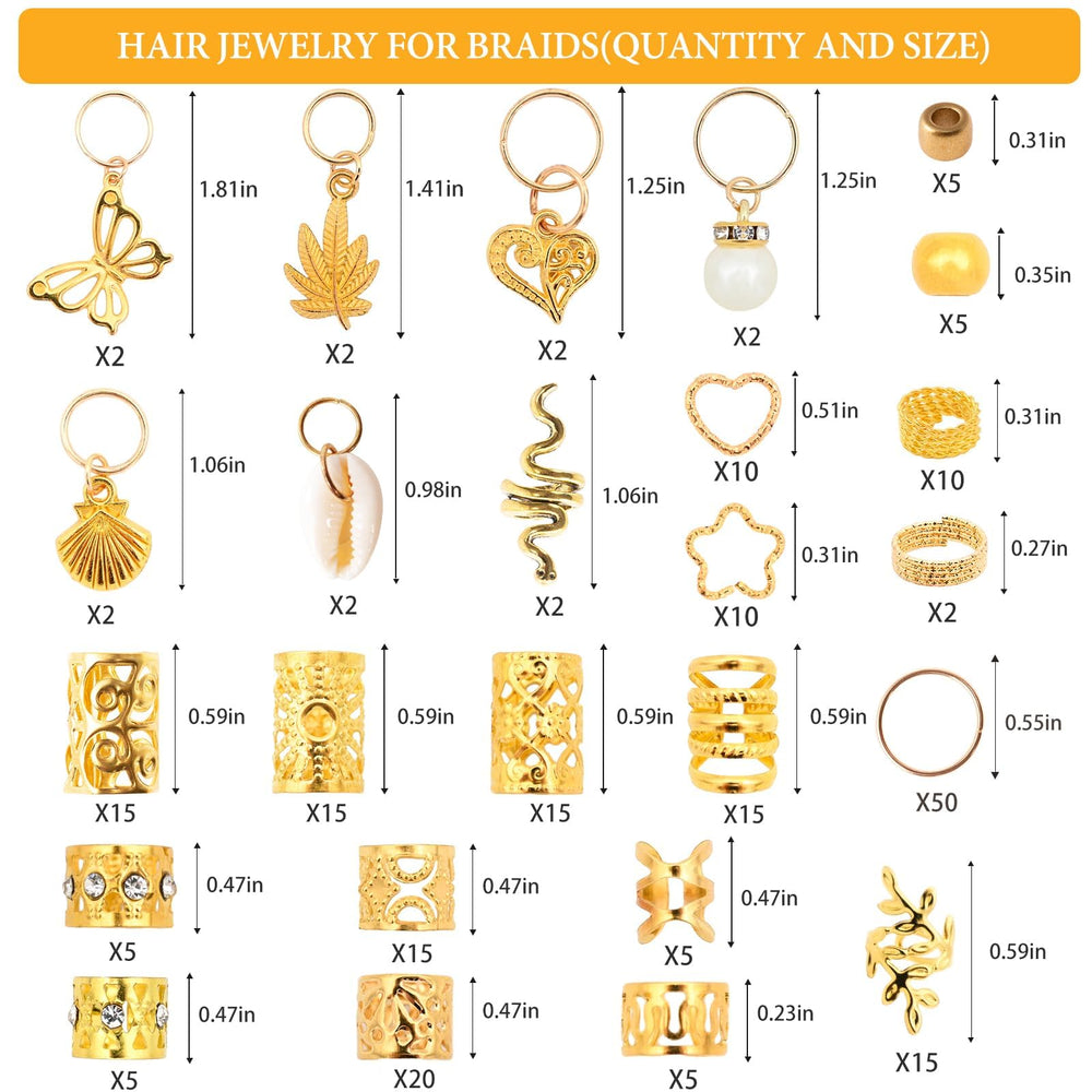 Vaikby 236pcs anillos trenza dorados: adornos para trenzas y rastas.