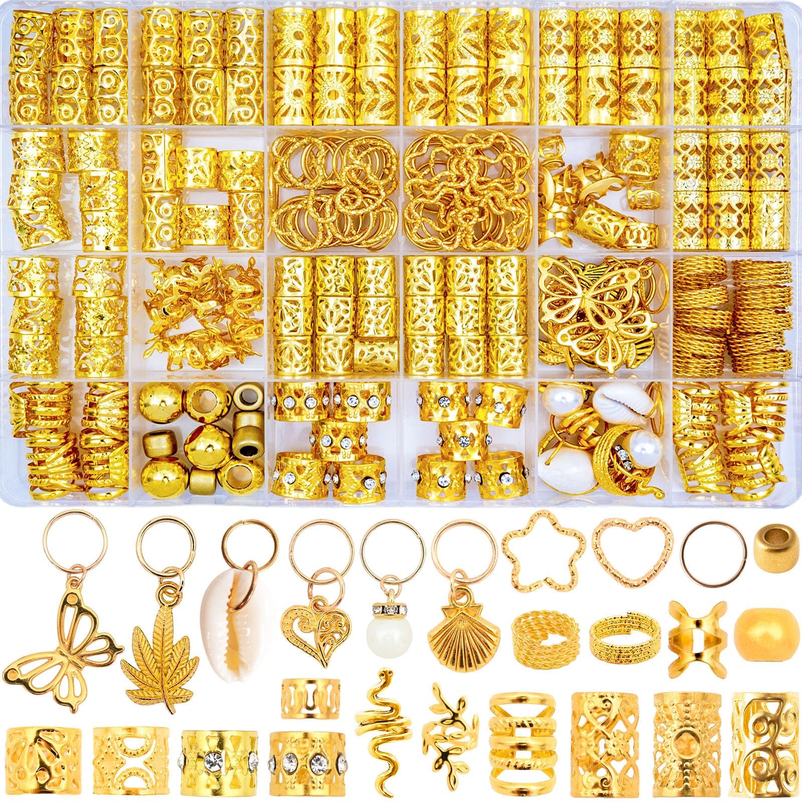 Vaikby 236pcs conjunto accesorios oro cabello: conjunto completo para trenzas.