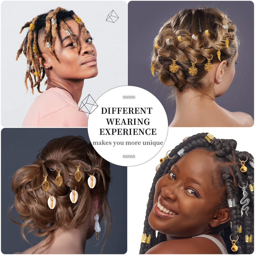 Vaikby aros para cabello en dorado y plateado, destacan con volumen y brillo.