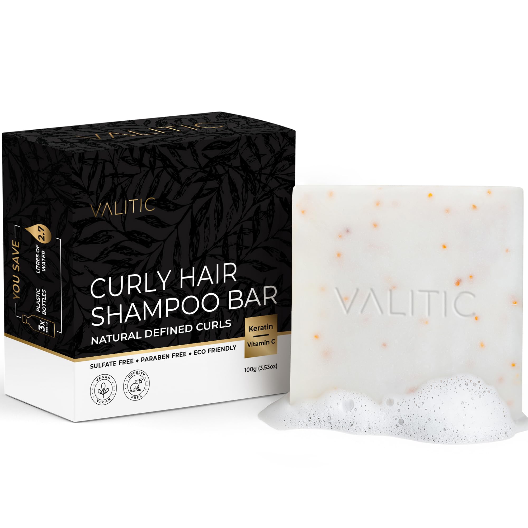 VALITIC jabón sólido para cabello rizado en presentación ecológica.