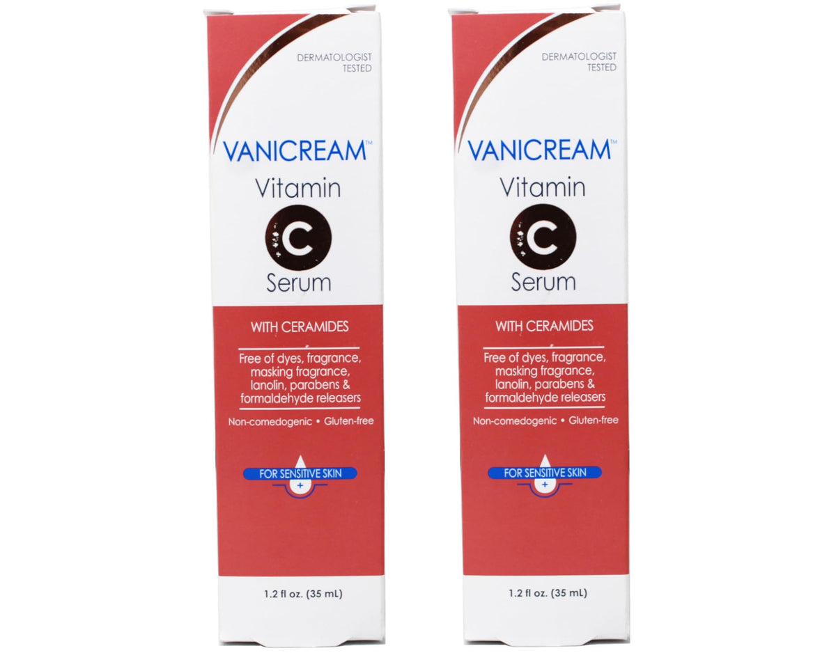 Vanicream suero vitamina C con ceramidas, botella, paquete de dos para uso prolongado.
