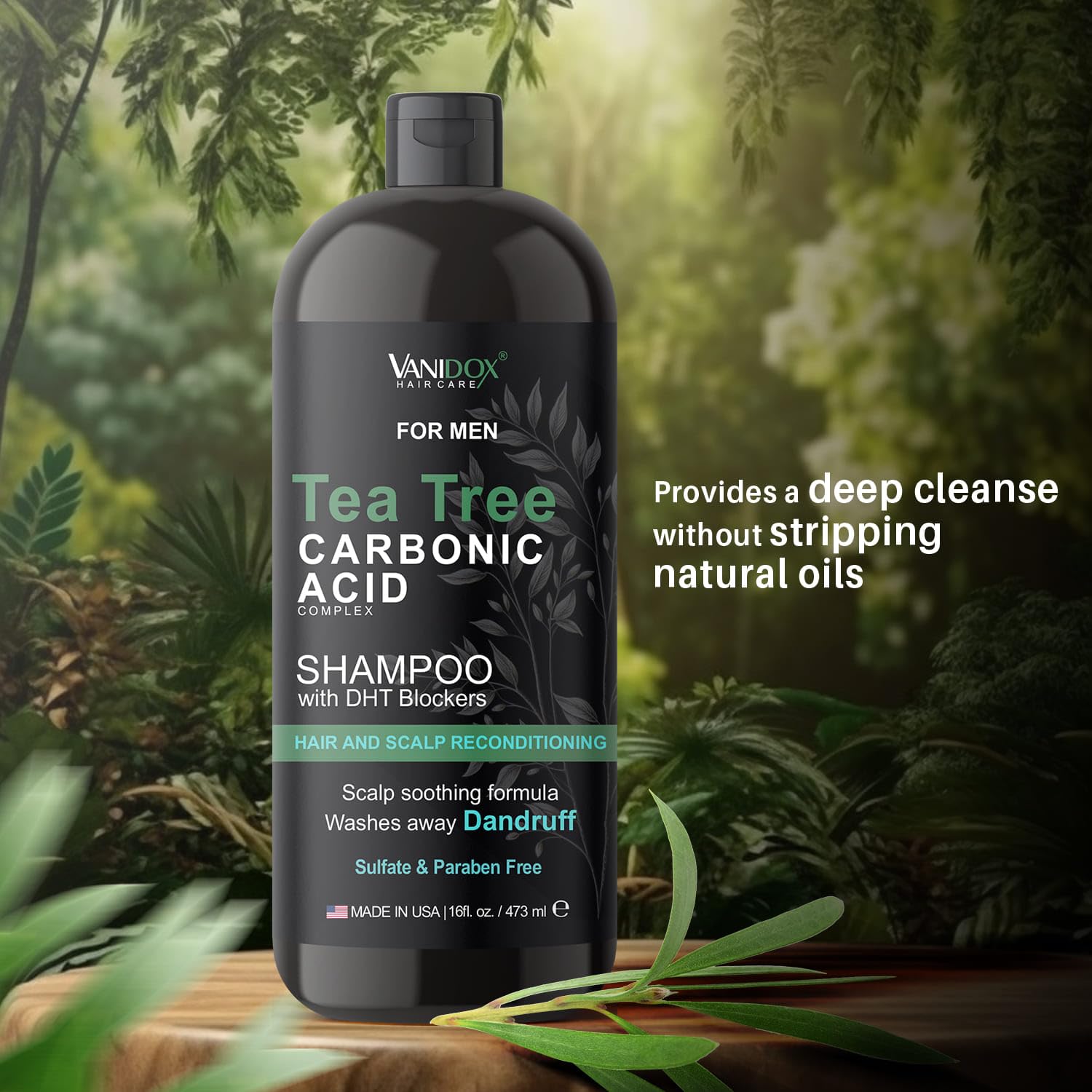 Cuero cabelludo equilibrado con VANIDOX champú árbol de té, cabellera suave.