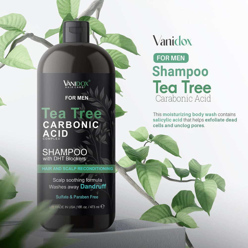 Espuma suave de VANIDOX champú árbol de té para hidratación delicada.