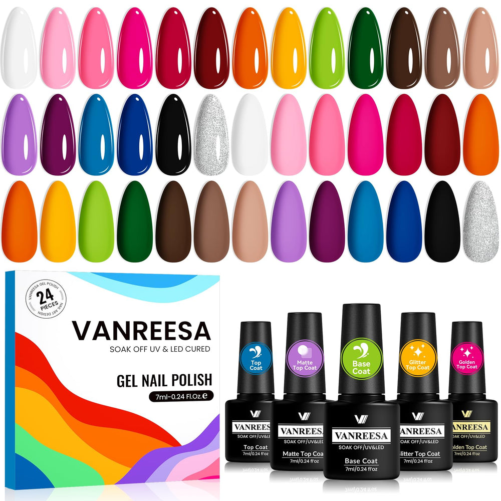 Vanreesa esmalte gel paleta de 19 colores para uñas vibrantes.