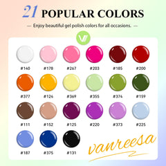Paleta de 21 tonos VANREESA para combinaciones modernas.