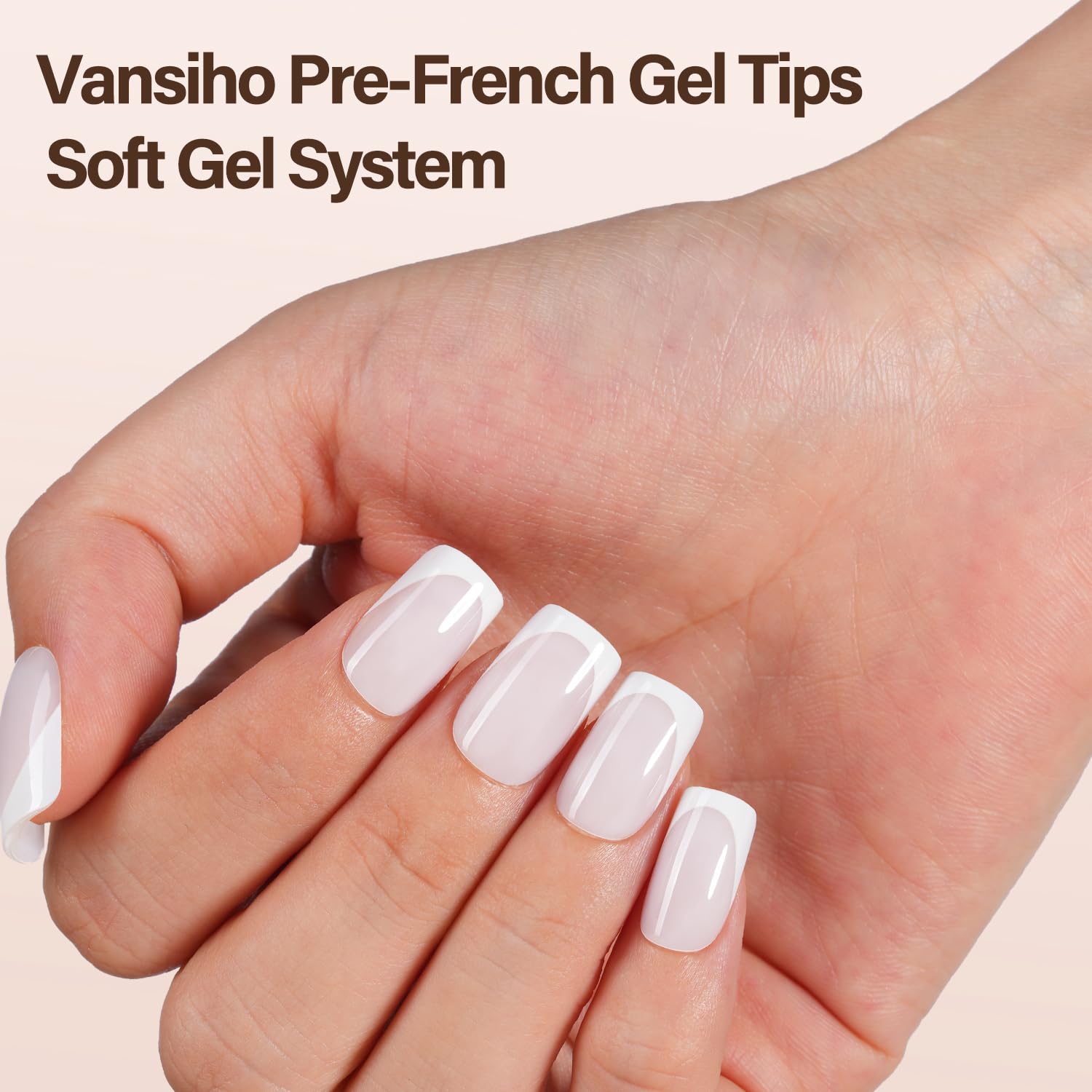 Vansiho puntas de gel suaves francesas blancas, forma cuadrada, ideales para manicura casera