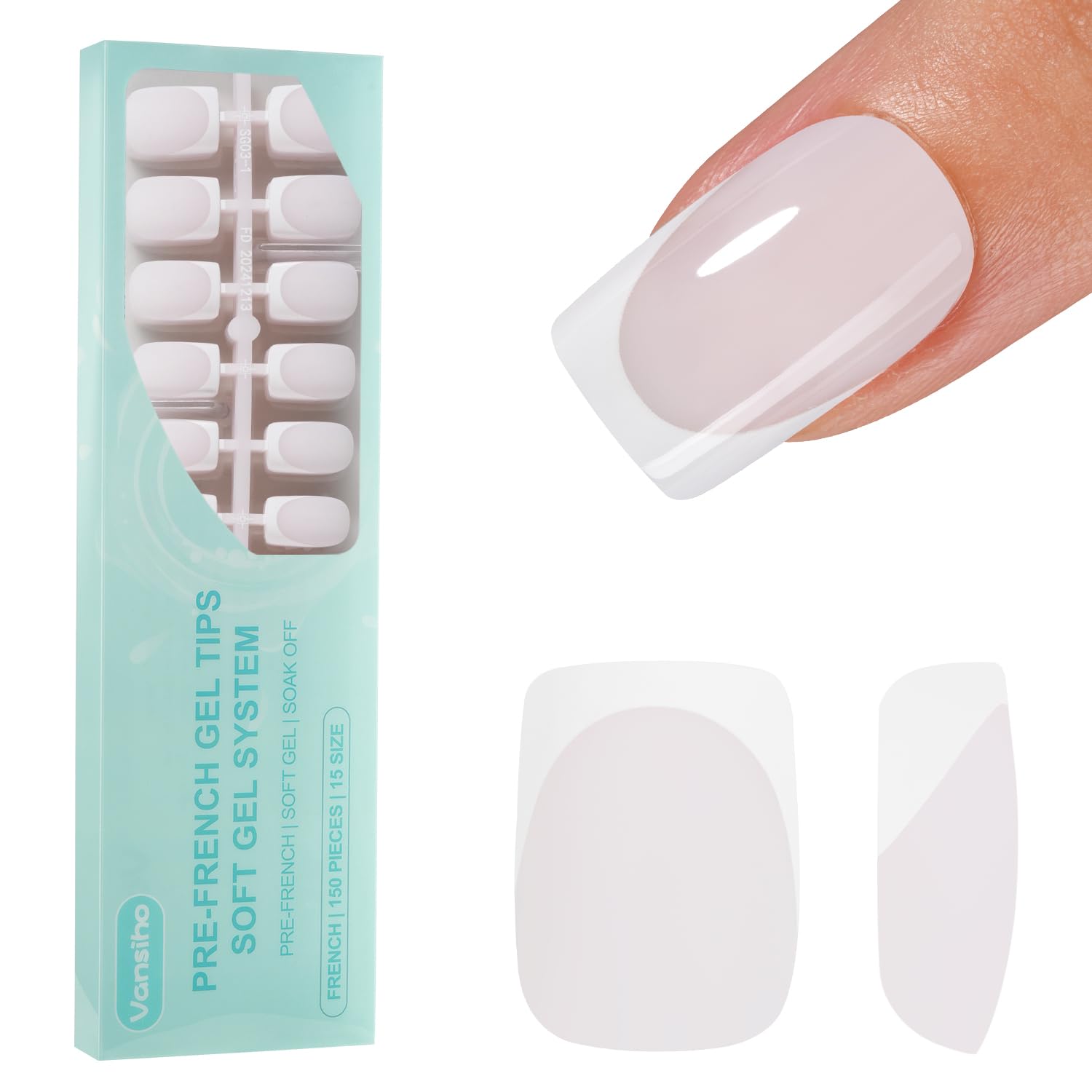 Vansiho uñas de gel francesas blancas de 150 piezas para manicura en casa