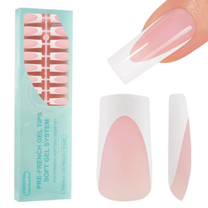 Uñas gel francesas largas y cuadradas de Vansiho, adherencia duradera para uso diario.