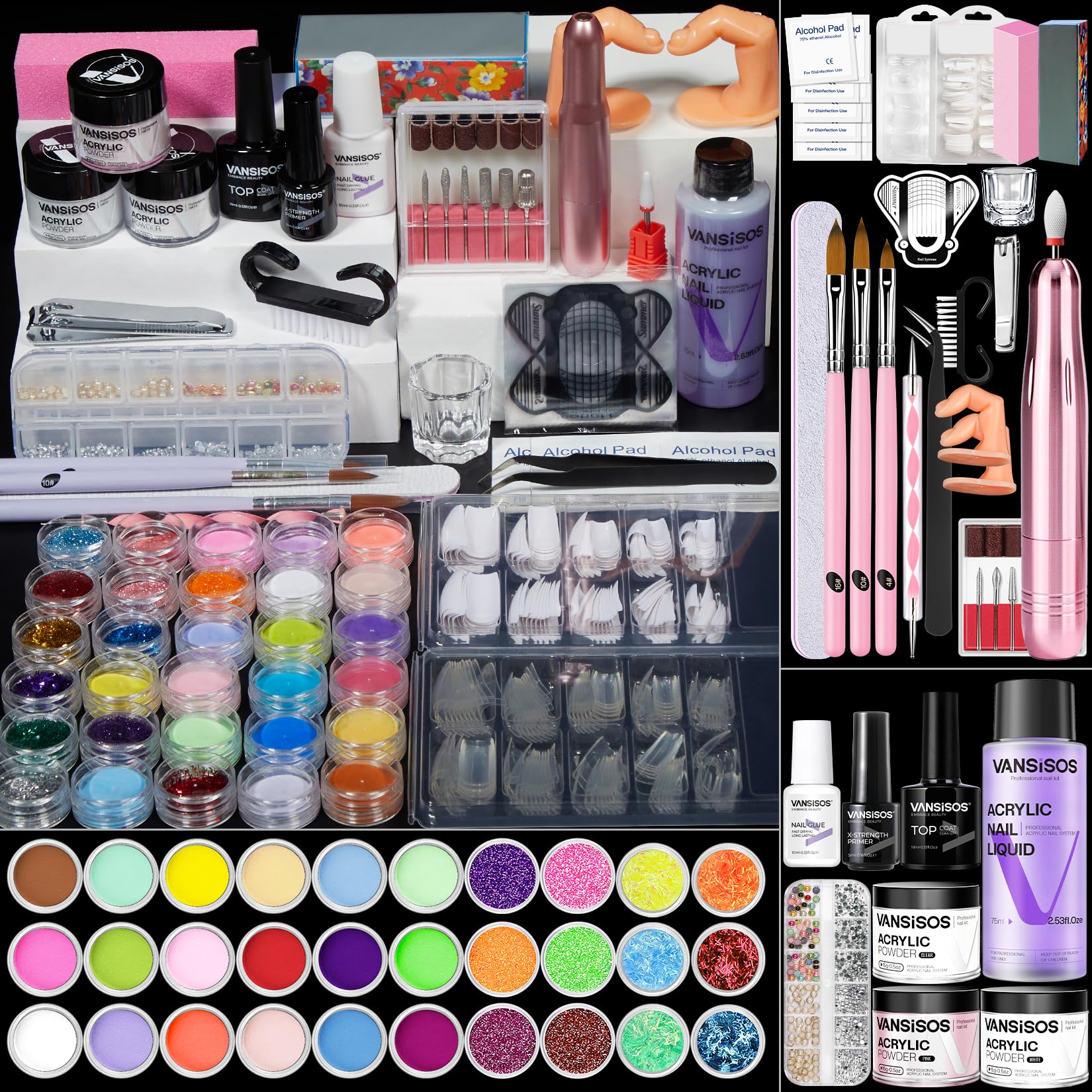 VANSISOS kit de uñas acrílicas para principiantes, conjunto completo para resultados profesionales.