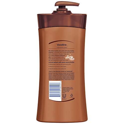 Vaseline Cuidado Intensivo cacao radiante, crema corporal de absorción rápida.