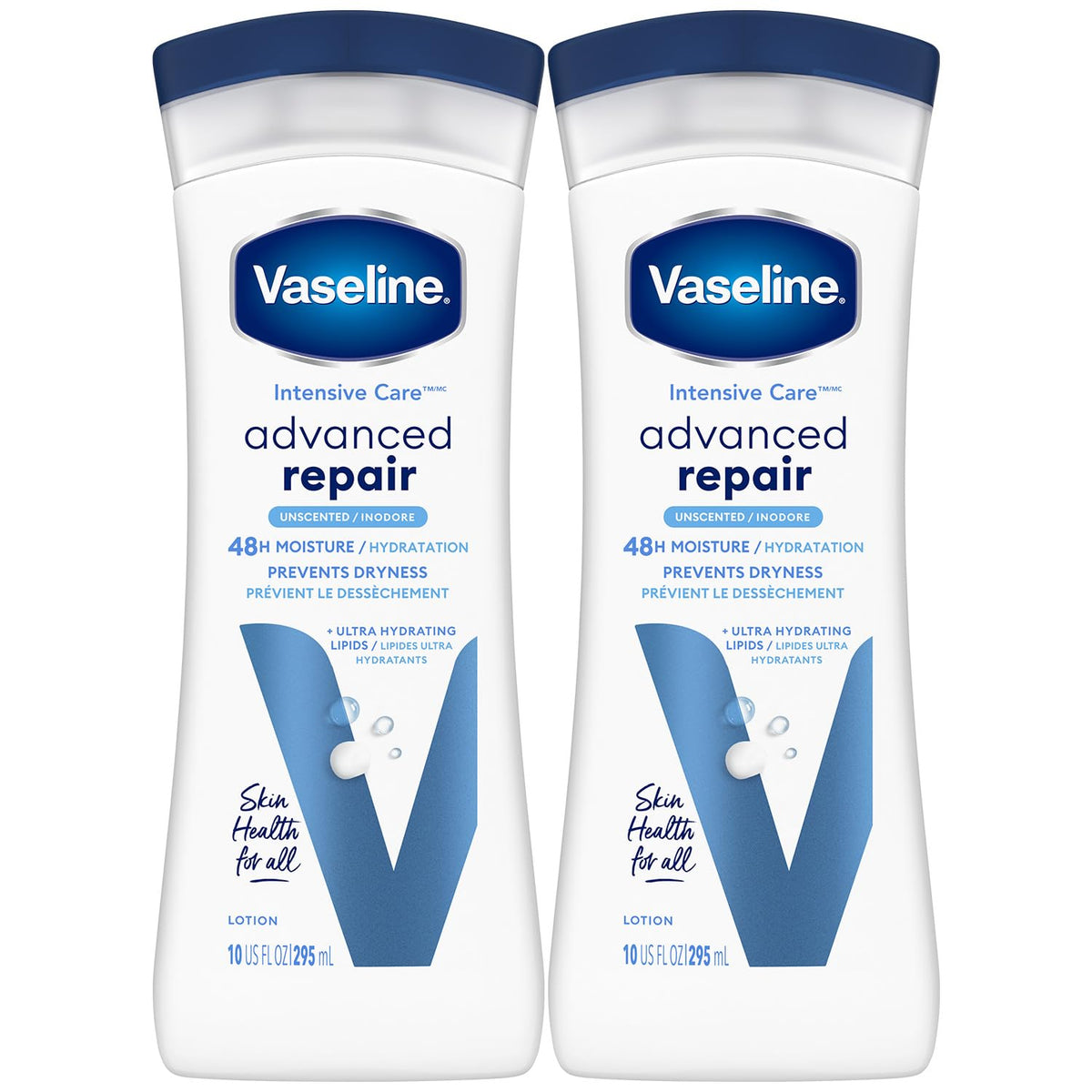 Vaseline Intensive Care Advanced Repair, botella de 10 onzas, hidratación rápida y no grasa.