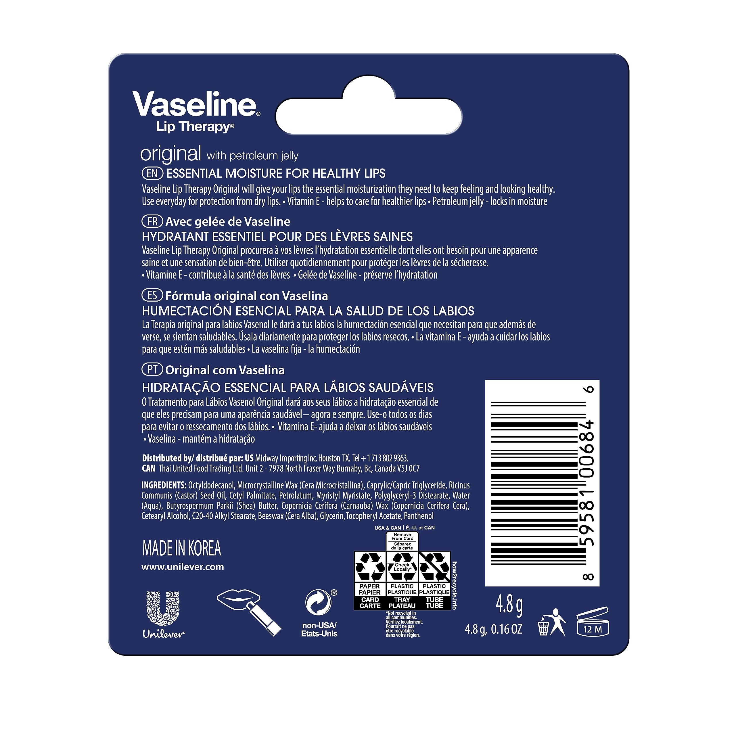 Vaseline Labios Hidratacion Diaria Barra – protección diaria para labios secos.