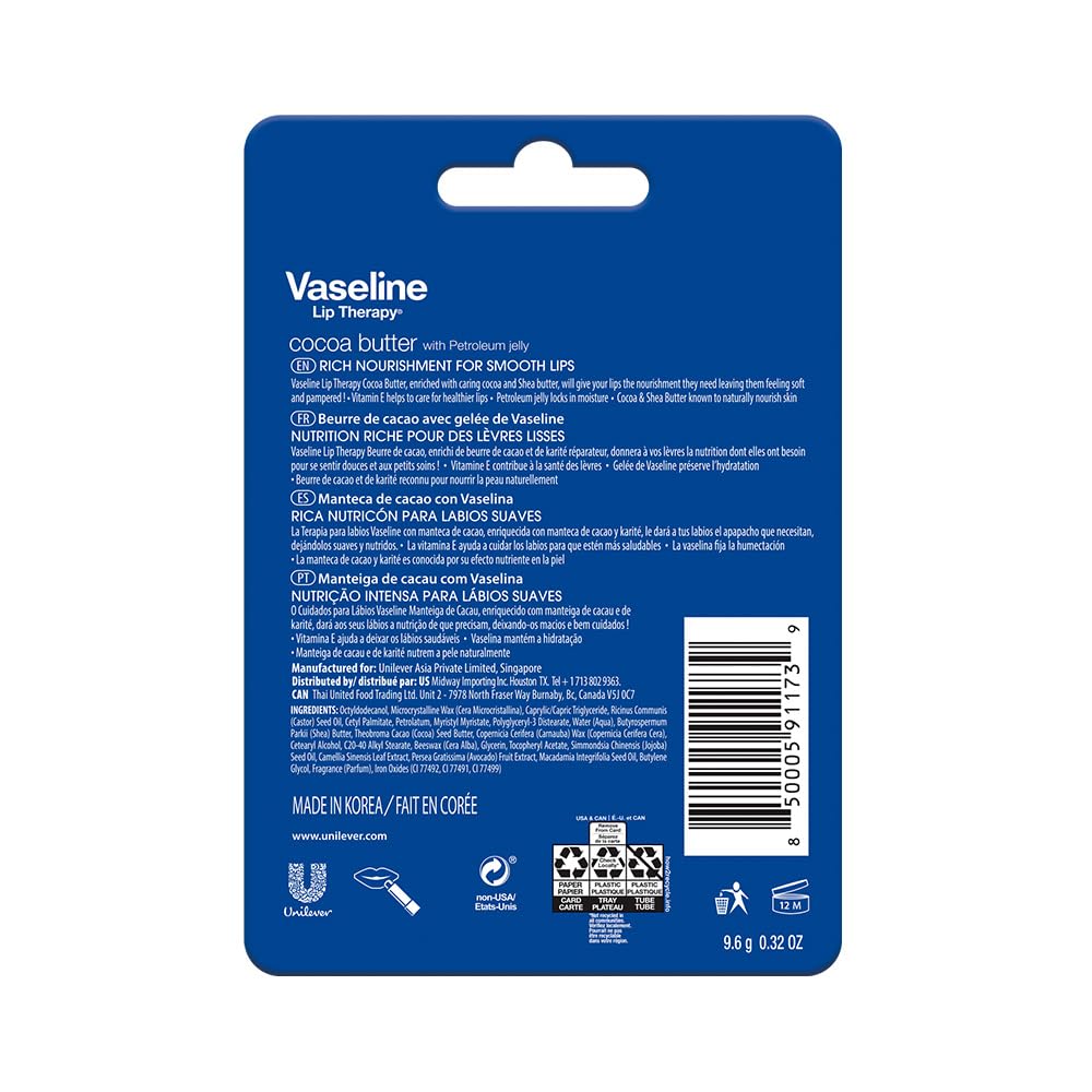 Vaseline Lip Therapy Cocoa Butter stick desliza fácilmente.