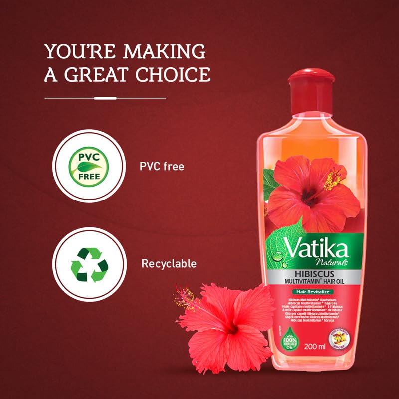 Vatika Naturals Aceite Multivitaminas, envase práctico para rutina diaria.
