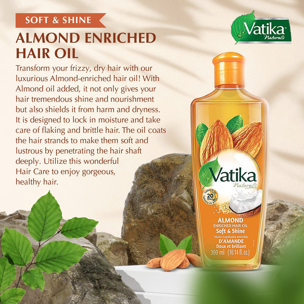 Vatika Naturals Dabur: aplicación en raíces para hidratación y suavidad desde la raíz.