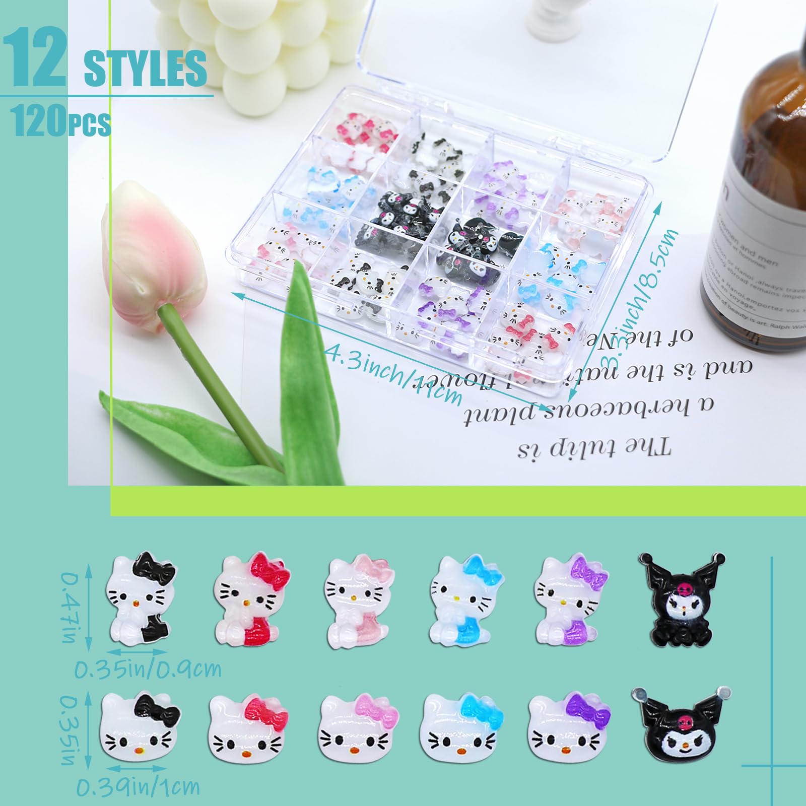 VCEOW gatito resina: charms para uñas, para uñas de diferentes tamaños