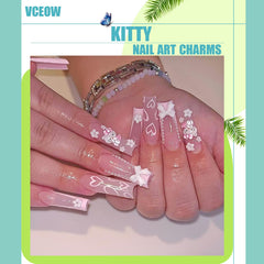 VCEOW gatito resina: charms para uñas, brillo duradero